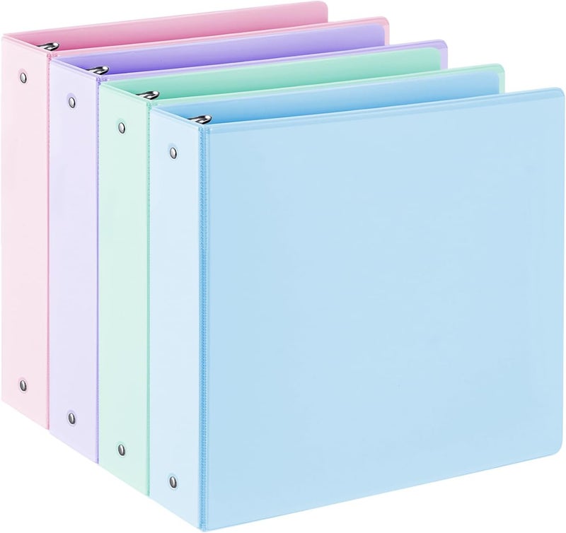 SUIN 2'' 3-Ring-Binder with Pockets, 450 Sheets Capacity, 2 inch Binders fits 11" x 8.5" US Letter Size, Assorted 4 Pastel Colors - Ideal for School, Office, and Home Use (2 inch) - Image 1